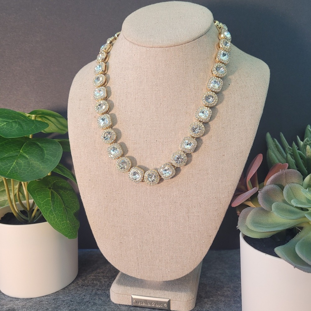 Art Deco Revival Gold Tone Crystal Rhinestone Halo Statement Necklace